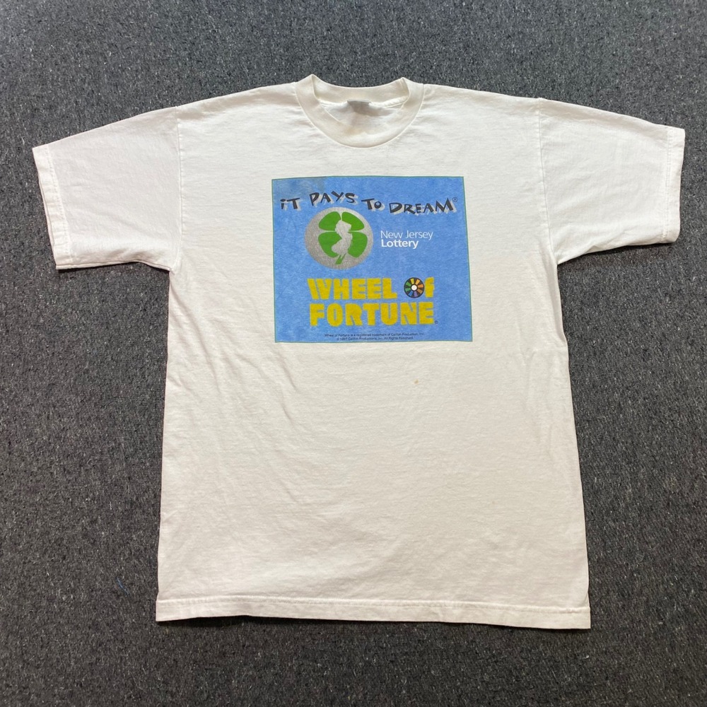 Wheel of Fortune TShirt Sz L Mens White 90s Retro NJ Lottery Graphic Made in USA